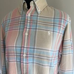 NWT Polo Ralph Lauren Plaid rose/blue/grey Flanel Button Down